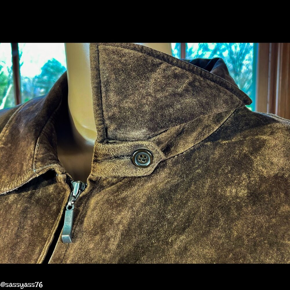▪️VTG▪️ROUNDREE & YORKE▪️Brown Distressed Genuine Suede Leather Bomber Jacket - Picture 3 of 9